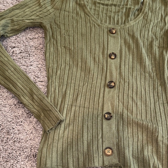 Green Ribbed Button-Up Cardigan - Picture 4 of 4